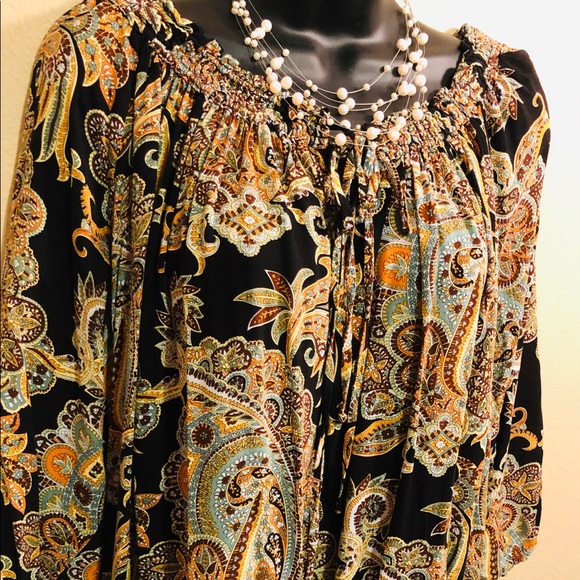 Paisley Print Flounce Sleeves Peasant Top main image 1